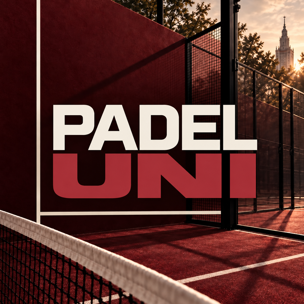 PADEL UNI — красный падел-корт в тёплом вечернем свете